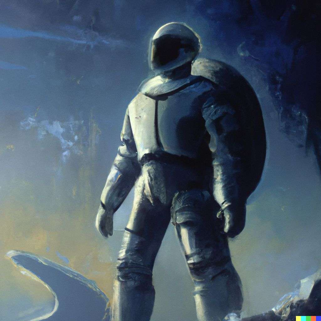an astronaut, by Syd Mead